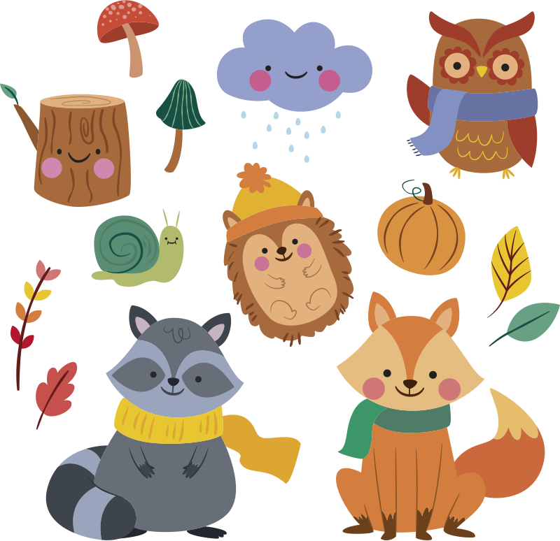 Animal vinyl rug with autumn flowers and animals - TenStickers