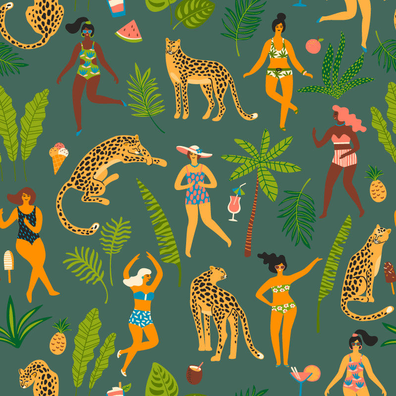 Women on a leopard background animal vinyl rug - TenStickers