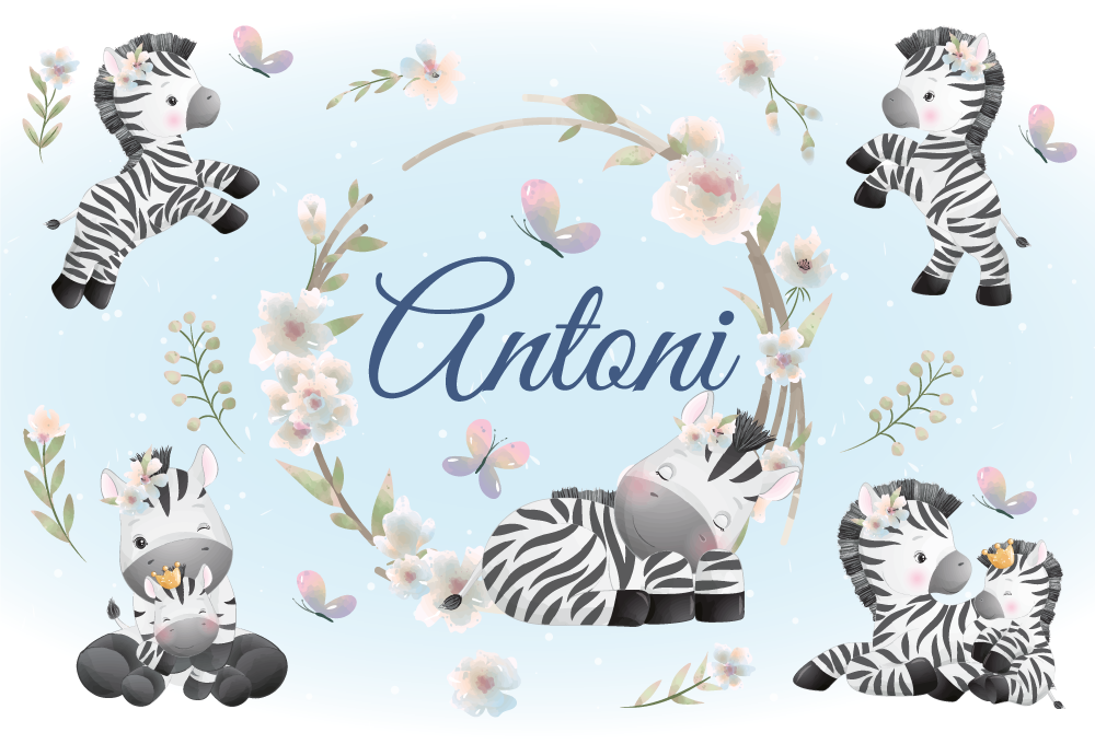 Animal vinyl rug with personalized baby zebras - TenStickers