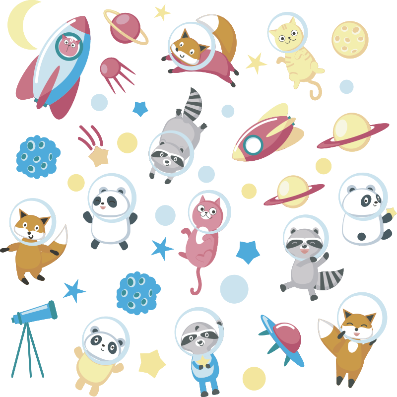Cute animal astronauts animal vinyl rug - TenStickers