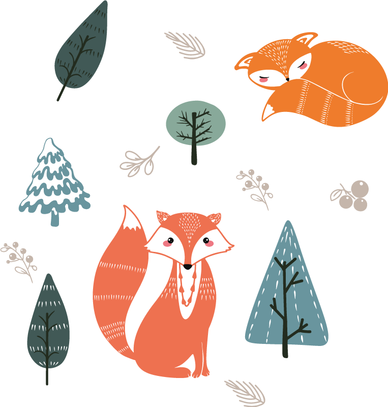 Whimsical fox designs animal vinyl rug - TenStickers