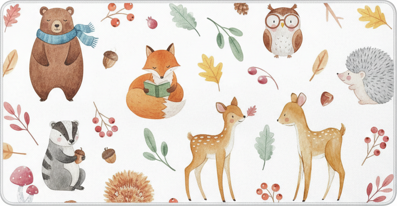 Whimsical woodland watercolor kitchen vinyl rug - TenStickers