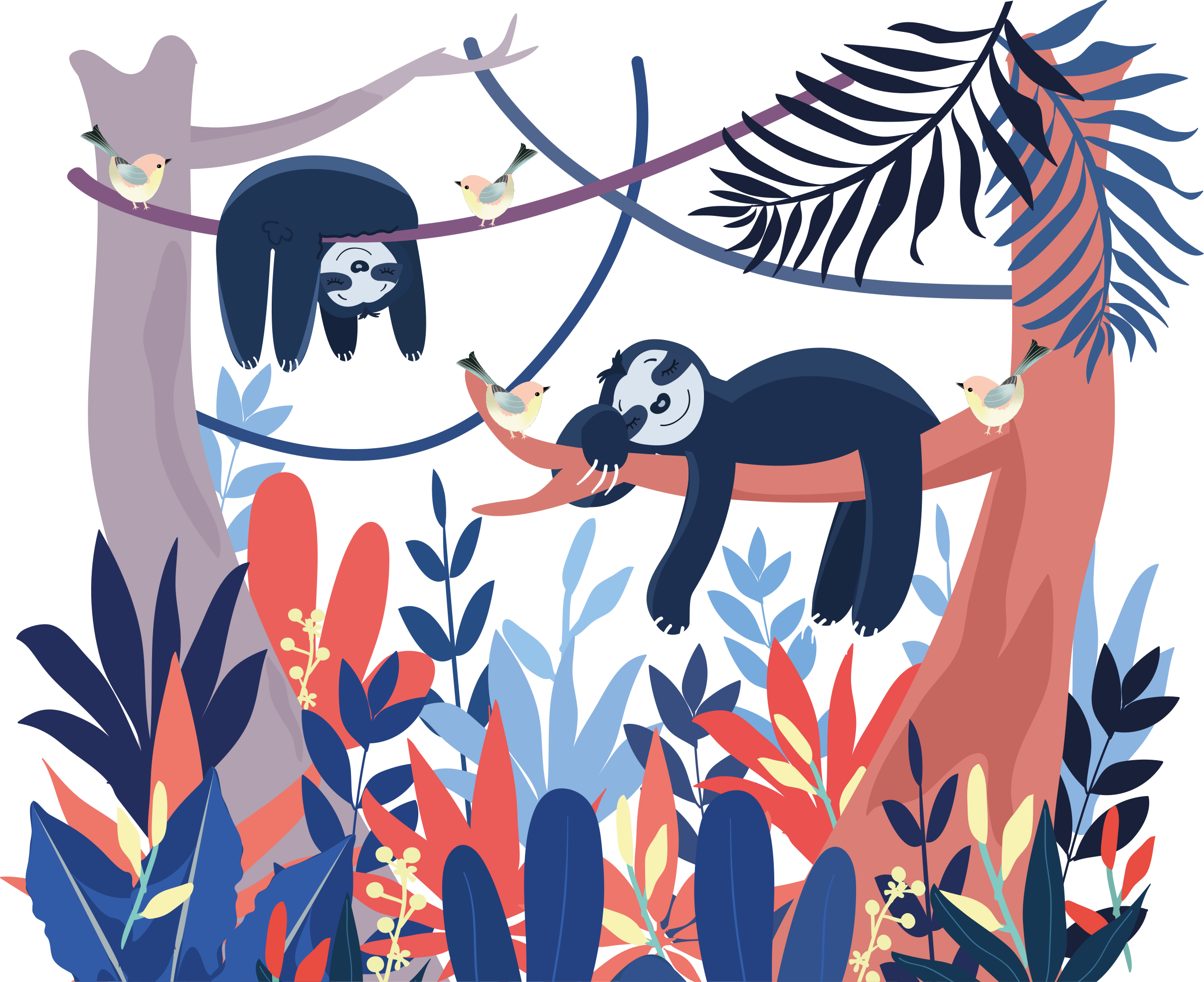 Animal vinyl rug playful sloths scene - TenStickers