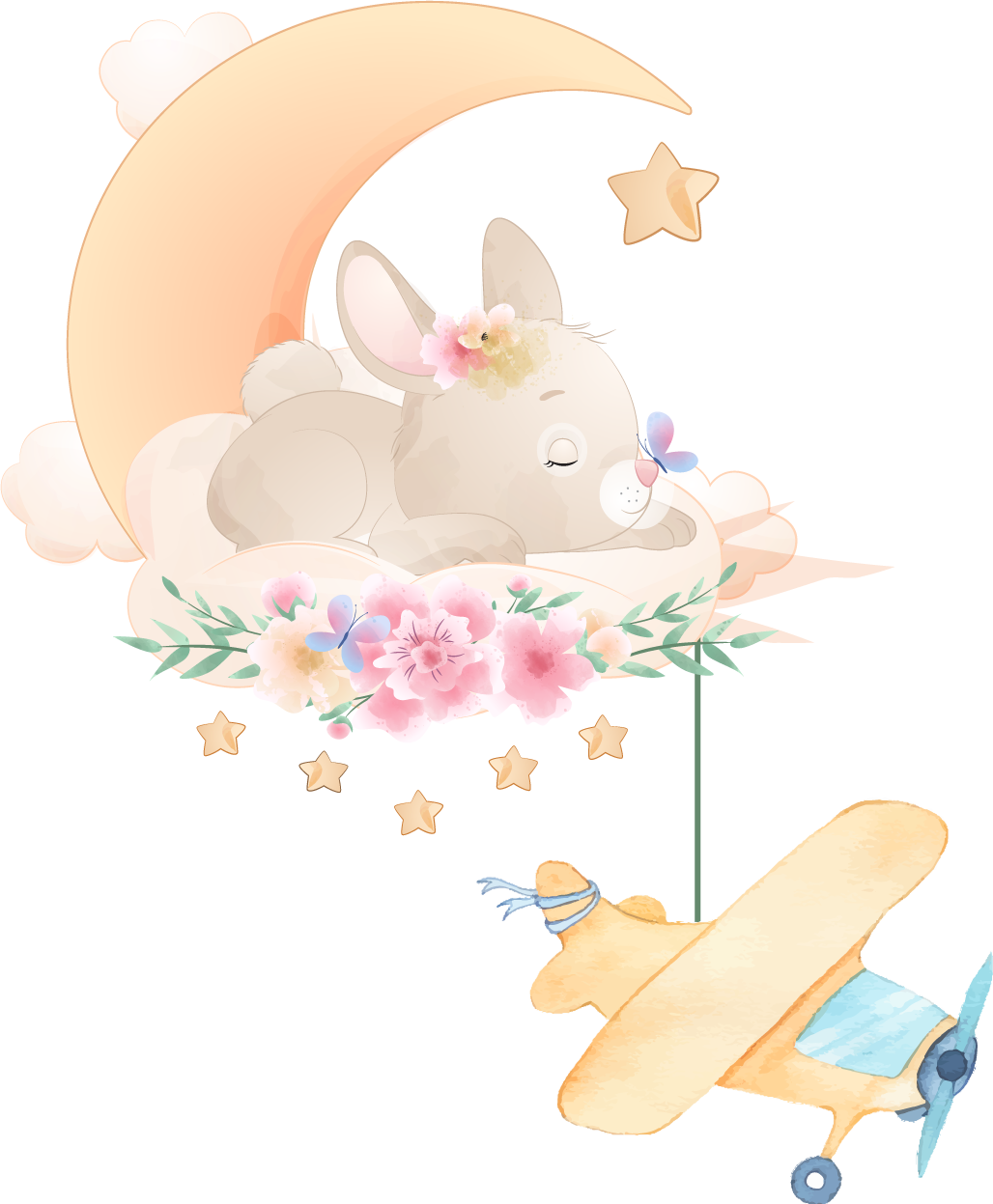 Animal vinyl rug bunny sleeping on the moon with toy - TenStickers