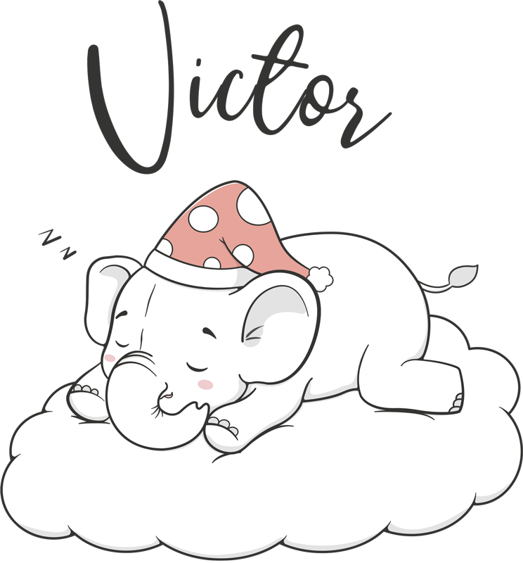 Elephant in the clouds with name animal vinyl rug - TenStickers