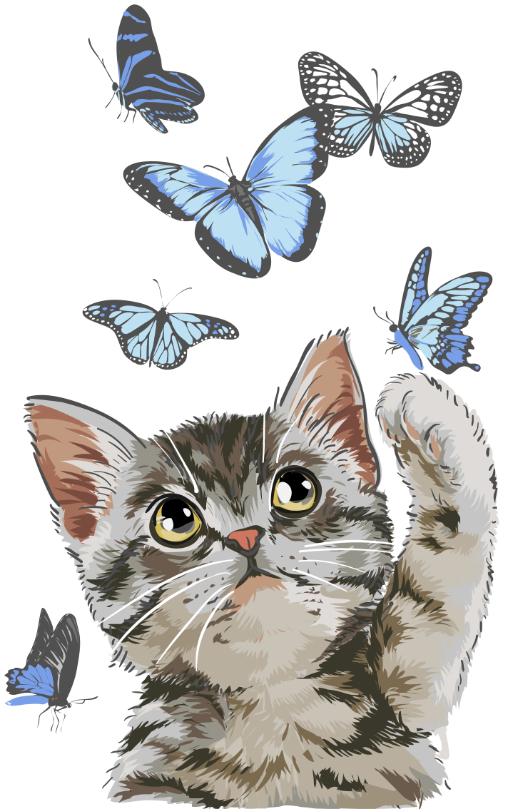 Animal vinyl rug kitty with blue butterflies - TenStickers