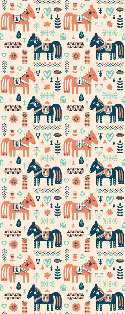Nordic leaves and horses animal vinyl rug - TenStickers