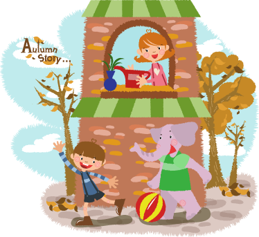 Animal vinyl rug featuring playful elephant and kids - TenStickers