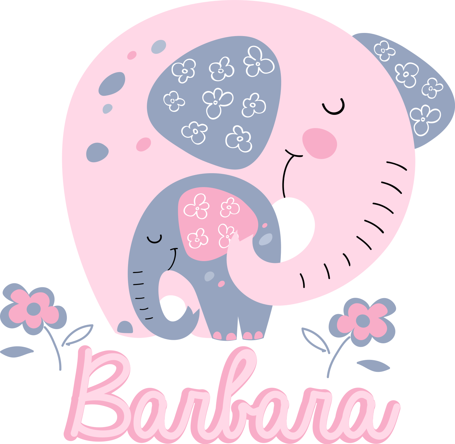 Elephants with hearts and name animal vinyl rug - TenStickers