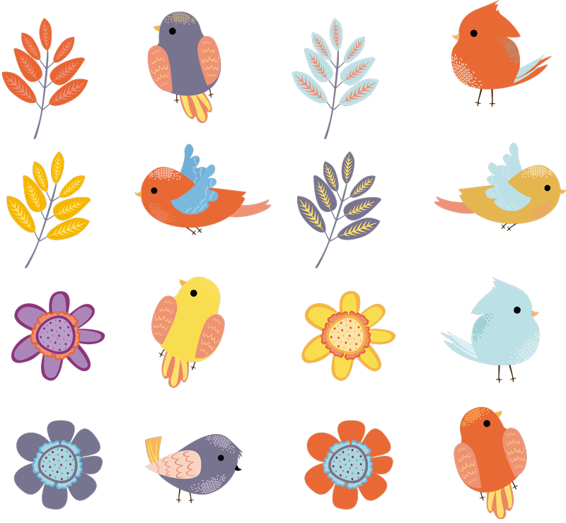 Flower vinyl rug spring birds set - TenStickers