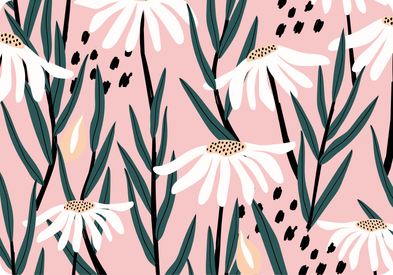 Flower vinyl rug daisies on pink background - TenStickers
