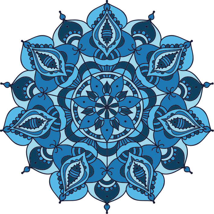 Flower vinyl rug intricate blue mandala design - TenStickers