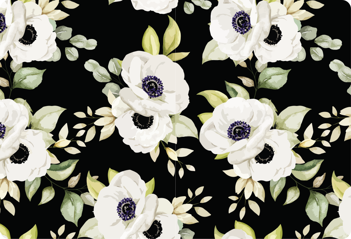 Black elegant design flower vinyl rug - TenStickers