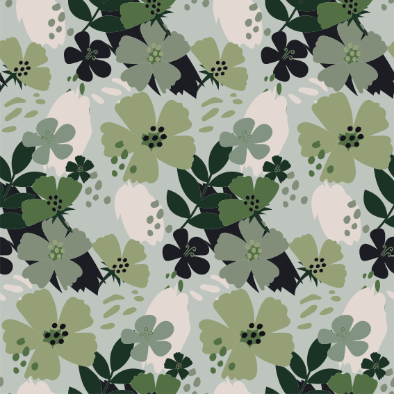Flower vinyl rug with green leaf floral pattern - TenStickers
