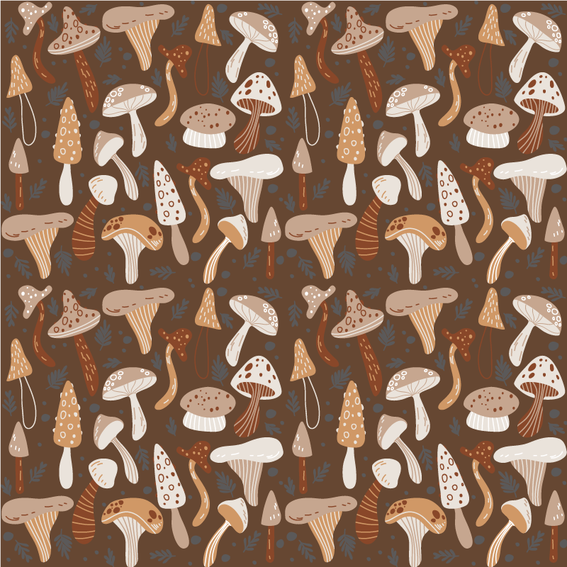 Flower vinyl rug with forest mushrooms on brown - TenStickers