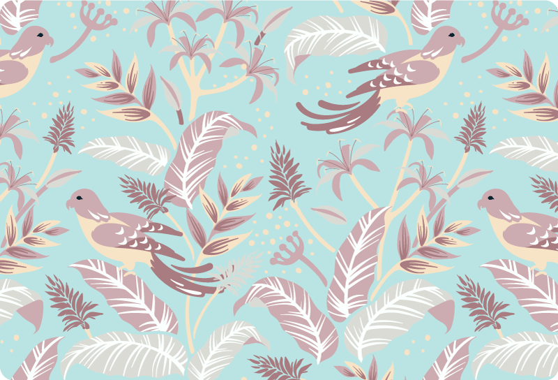 Flower vinyl rug in blue and pink floral design - TenStickers