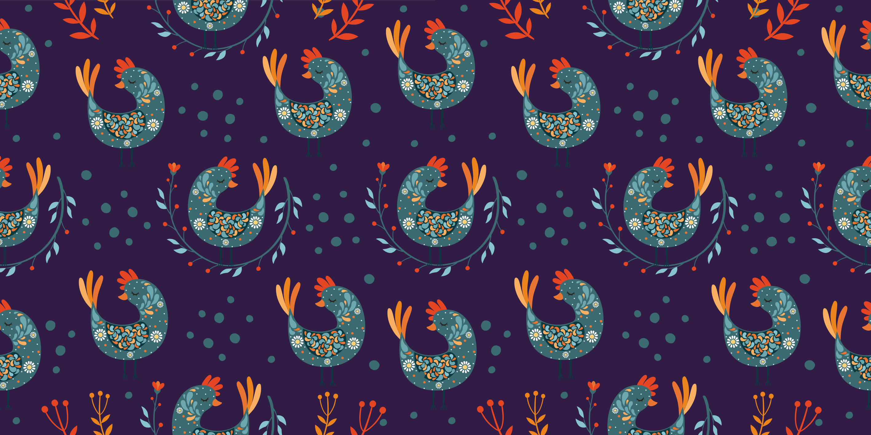 Purple chickens and flowers flower vinyl rug - TenStickers