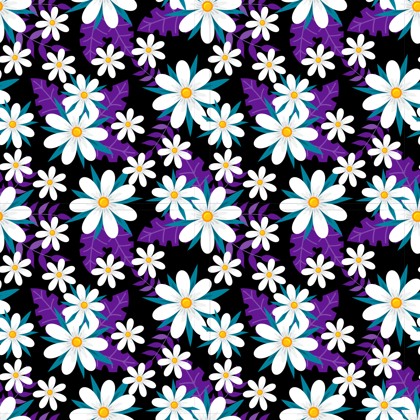 Flower vinyl rug with floral design on black background - TenStickers
