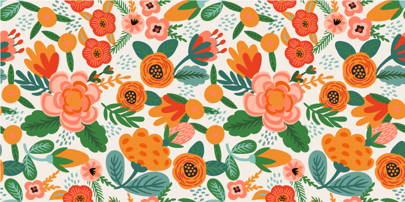 Red and orange folk style flower vinyl rug - TenStickers