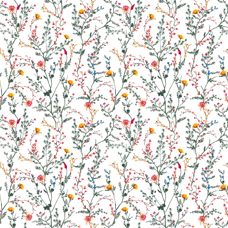 Flower vinyl rug with thin minimal garden blooms - TenStickers