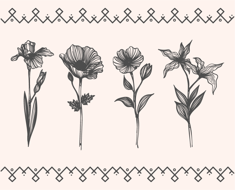 Flower vinyl rug realistic vintage botany design - TenStickers