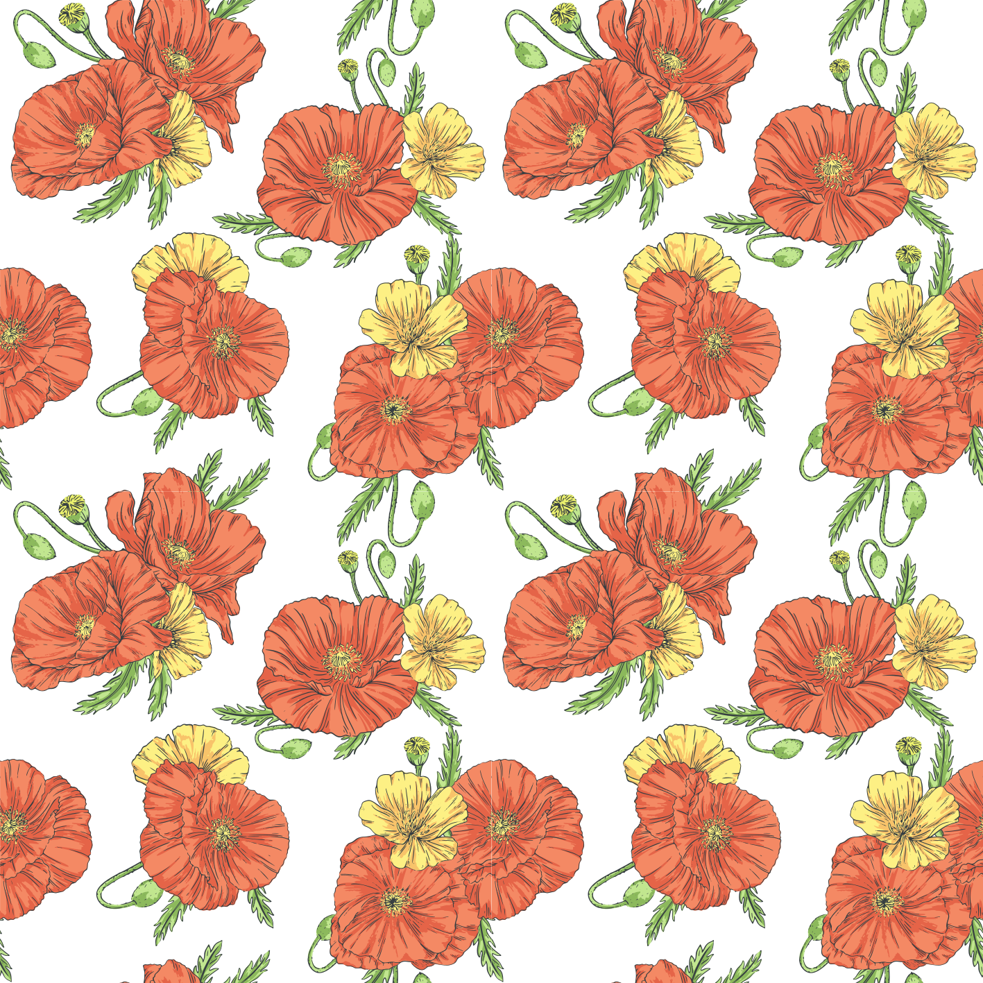 Flower vinyl rug with poppy flowers on white - TenStickers