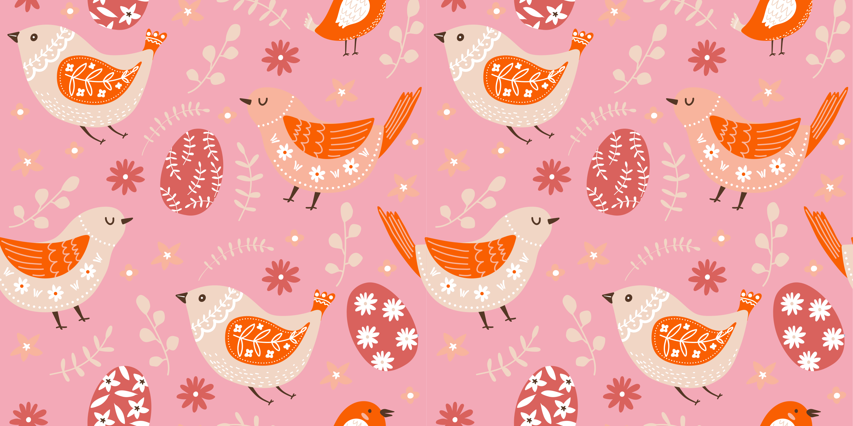 Flower vinyl rug in pink folk art with birds - TenStickers