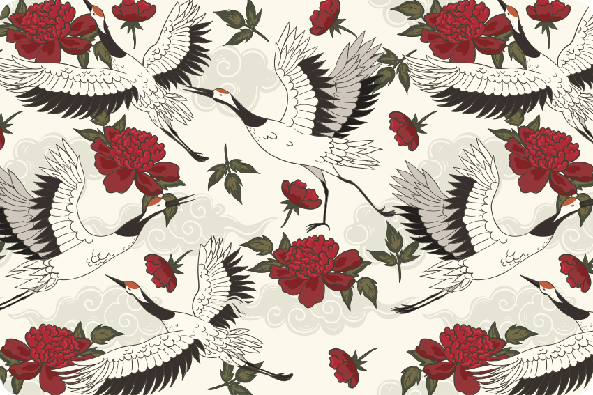 Flower vinyl rug with soothing earth tone bird design - TenStickers