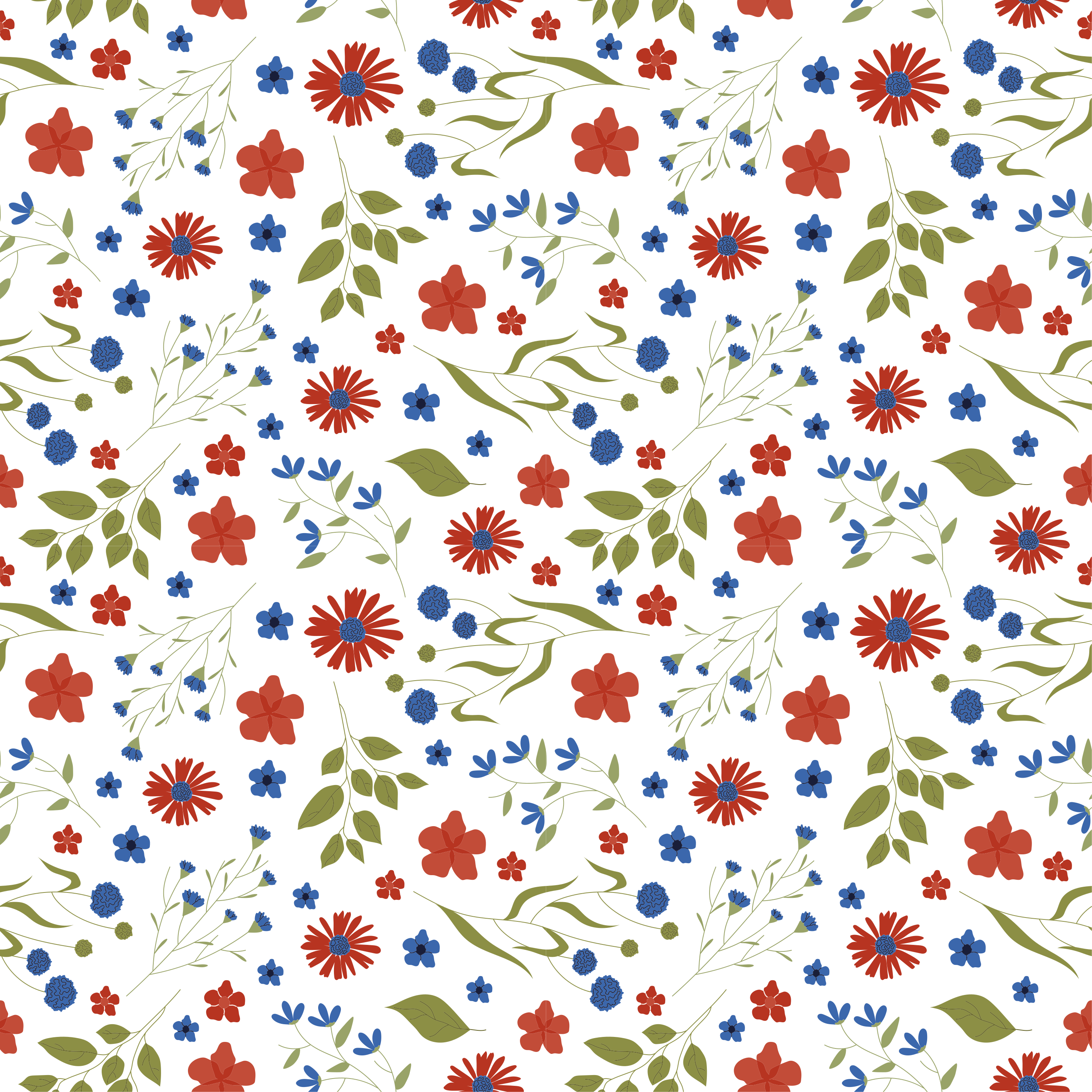 Flower vinyl rug in blue and red garden patterns - TenStickers
