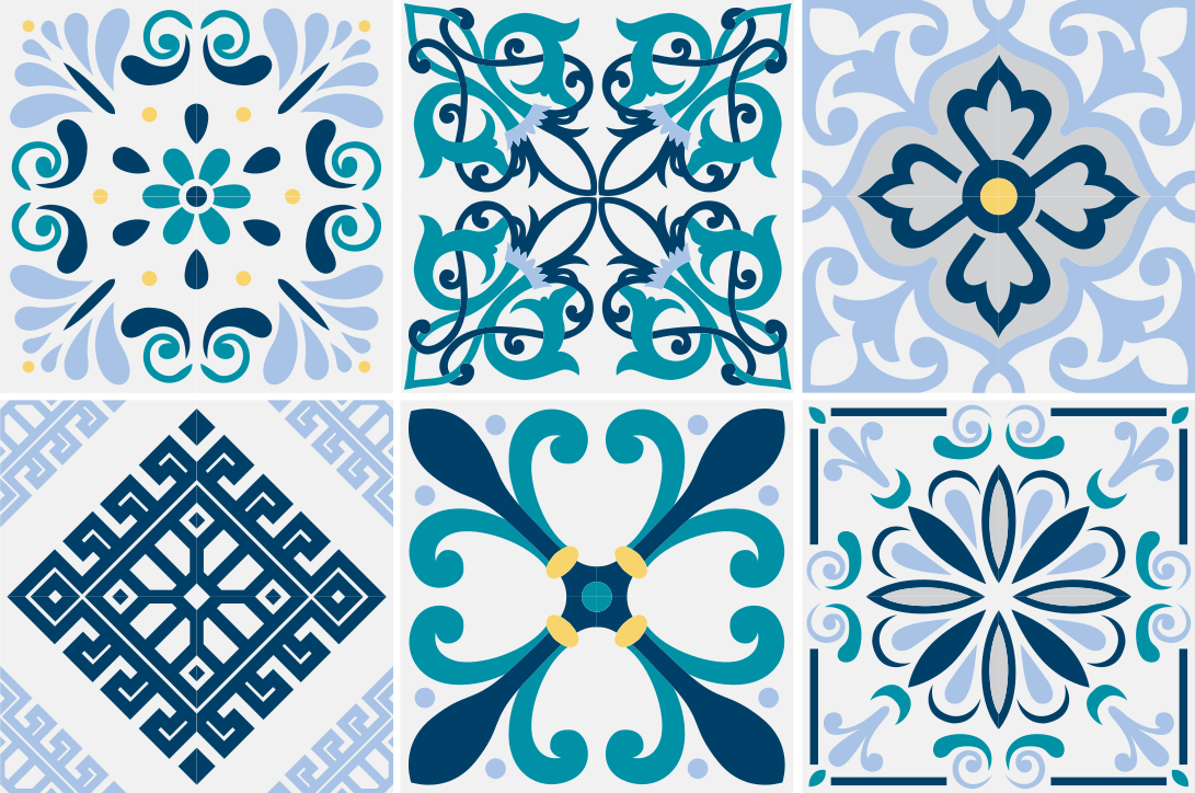 Blue flower tiles kitchen vinyl rug - TenStickers
