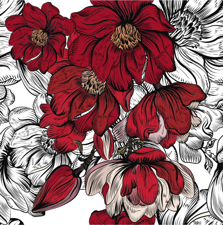Red and white flowers dining room vinyl rug - TenStickers