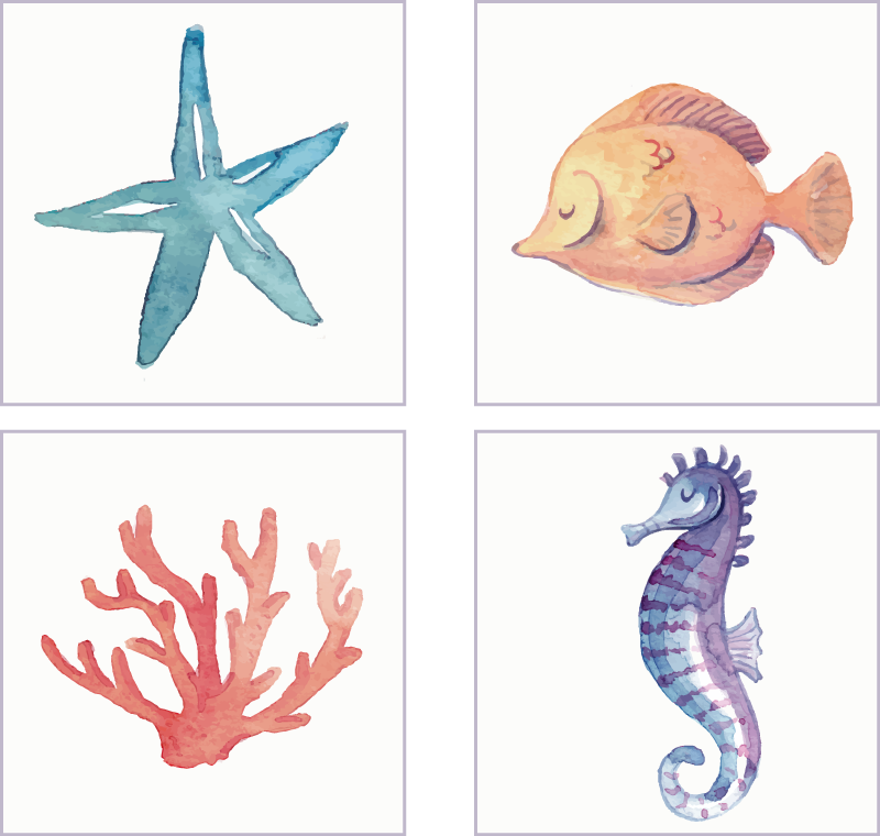 Bathroom vinyl rug marine animals - TenStickers