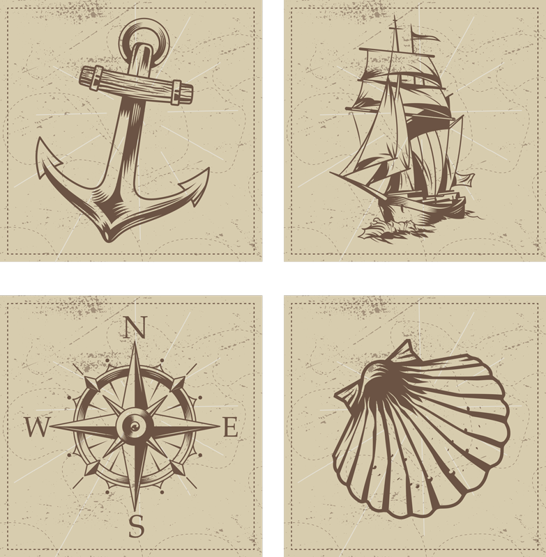 Bathroom vinyl rug with sea objects tiles - TenStickers