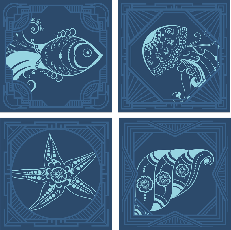 Bathroom vinyl rug with ornamental sea life design - TenStickers