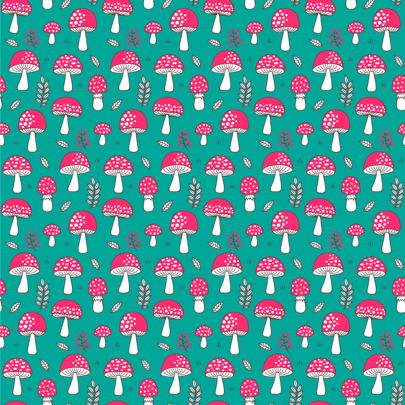 Flower vinyl rug with classic mushrooms on turquoise - TenStickers