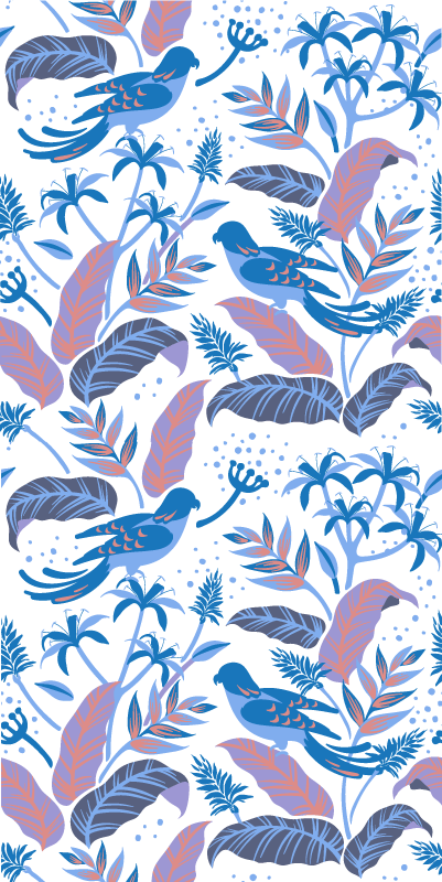 Flower vinyl rug with blue and pink birds on leaves - TenStickers