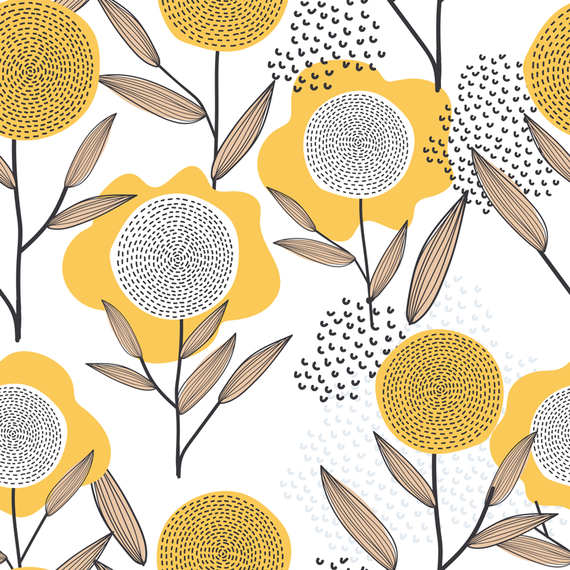 Yellow abstract floral pattern flower vinyl rug - TenStickers