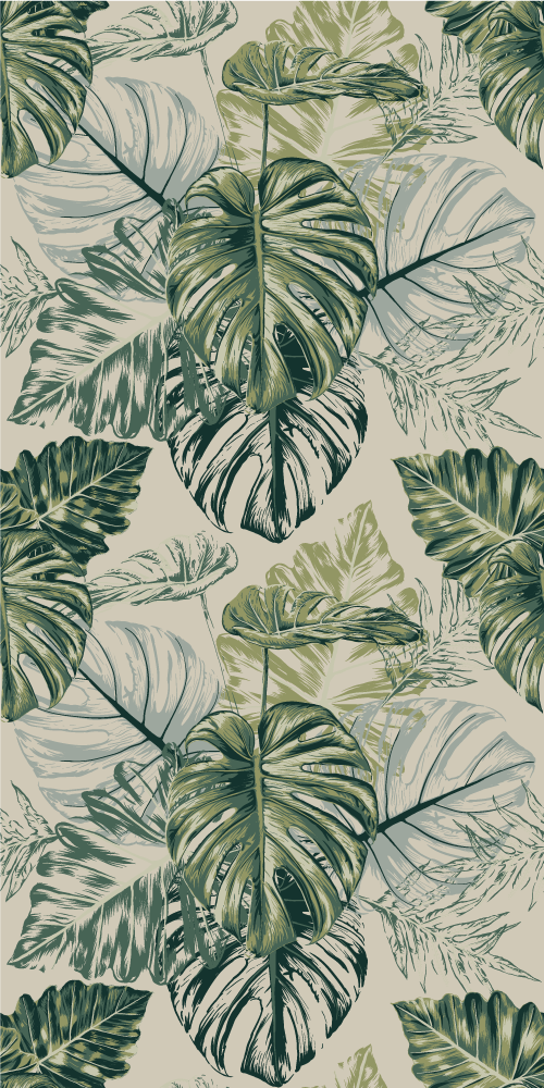 Bedroom vinyl rug in faded beige monstera shapes - TenStickers