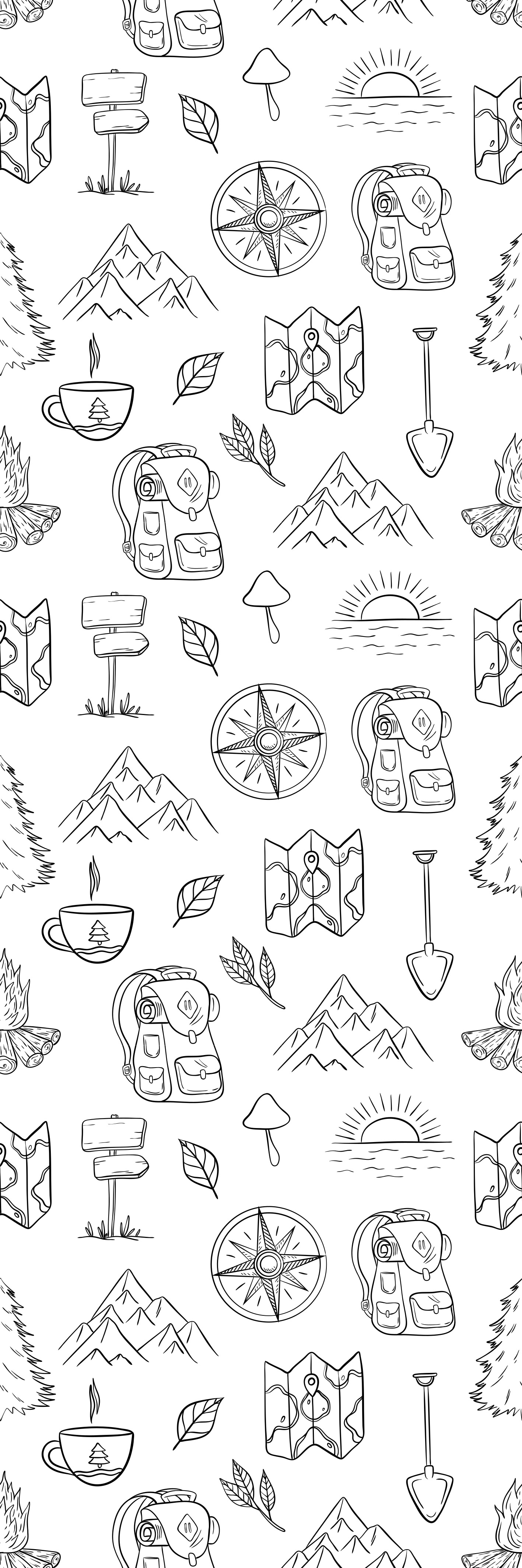Bedroom vinyl rug with hand drawn compass and mountains - TenStickers