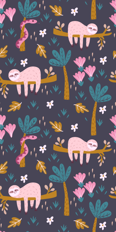 Bedroom vinyl rug featuring sloths and leaves - TenStickers