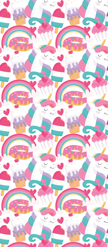 Bedroom vinyl rug featuring unicorns and a rainbow - TenStickers