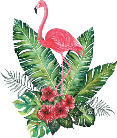 Flower vinyl rug with big tropical flamingo - TenStickers