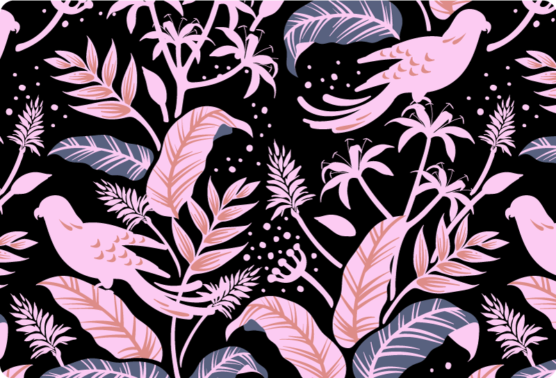 Flower vinyl rug with black and pink birds on leaves - TenStickers