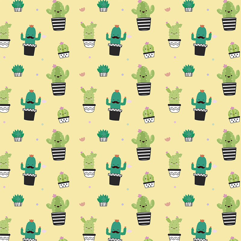 Flower vinyl rug with cactus drawing pattern - TenStickers