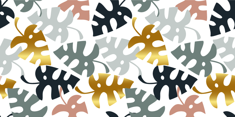 Flower vinyl rug with golden and multicolor leaves - TenStickers