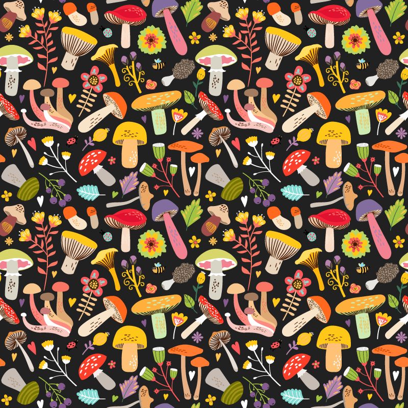 Flower vinyl rug with autumn mushrooms design - TenStickers