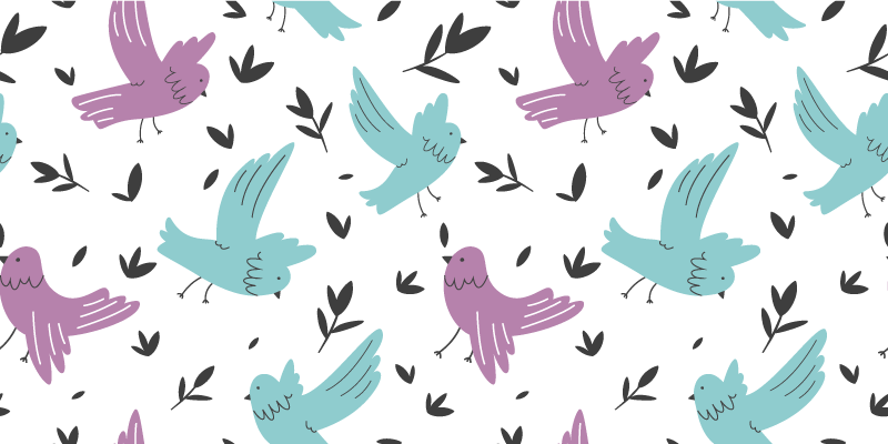 Flower vinyl rug with blue and purple birds design - TenStickers