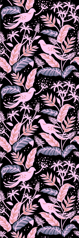 Black and pink birds on leaves bedroom vinyl rug - TenStickers