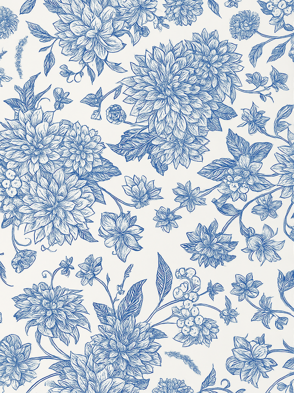 Blue dahlia floral bedroom vinyl rug - TenStickers