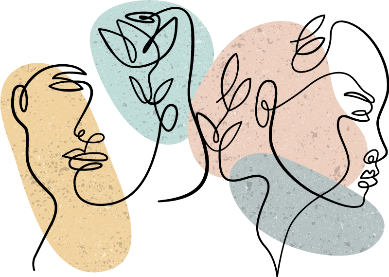 Bedroom vinyl rug featuring line art women faces - TenStickers